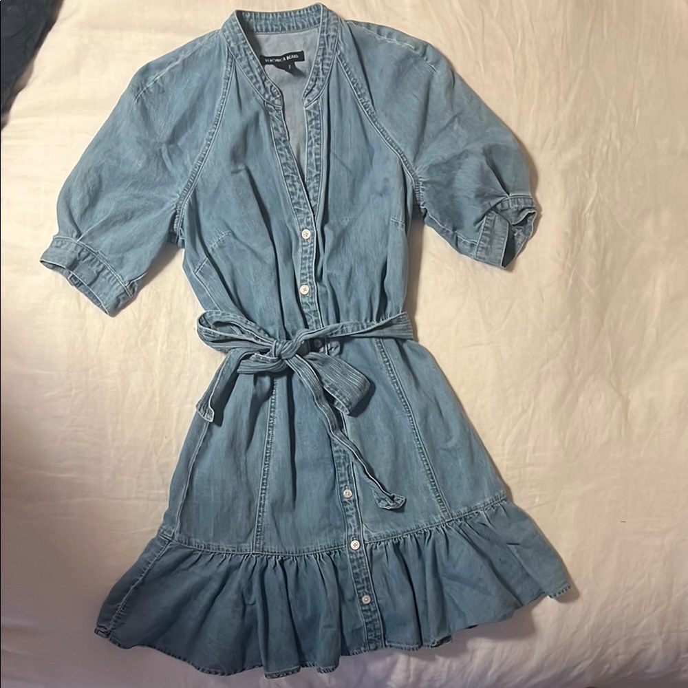 Veronica Beard Blue Ruffled Tie Front Midi Dress